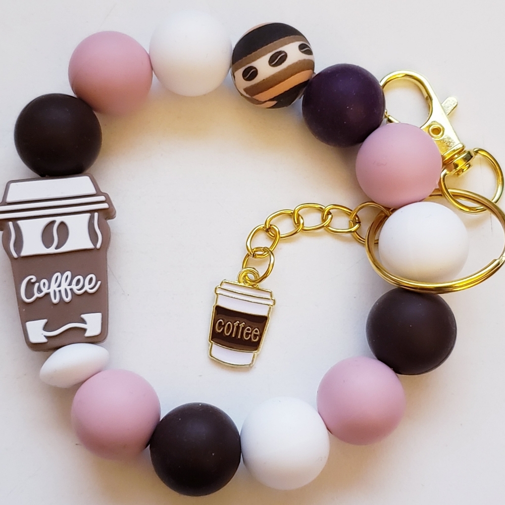 Handmade Coffee Bean Silicone Focal Bead Wristlet Keychain Bracelet